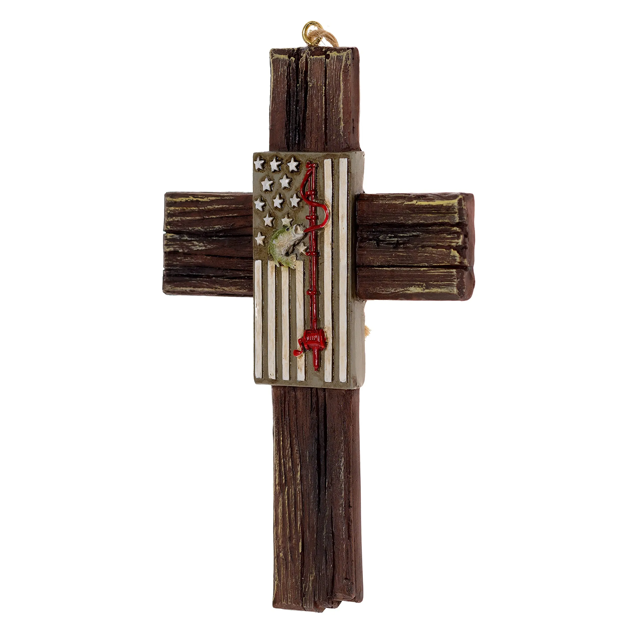 Pine Ridge Fishing American Flag Hanging Cross Home Decor, Wall Hanging Catholic, Christian, Religious, Family Crucifix, For First Communion Confirmation And Graduation Inspirational Decor