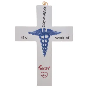 Pine Ridge Nursing Is A Work Of Heart Hanging Cross Home Decor, Wall Crosses for Church And Office, Catholic Crucifix with Inspirational Word Phrases 4x6"