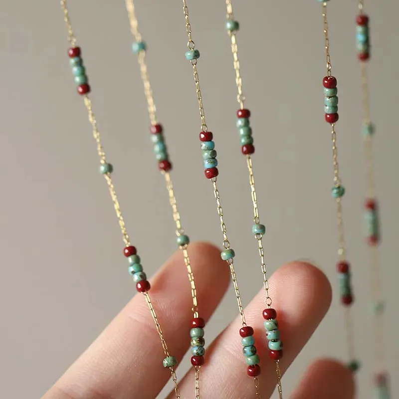 Pine Stone Glass Bead Necklace