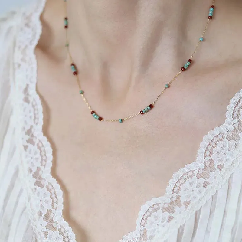 Pine Stone Glass Bead Necklace