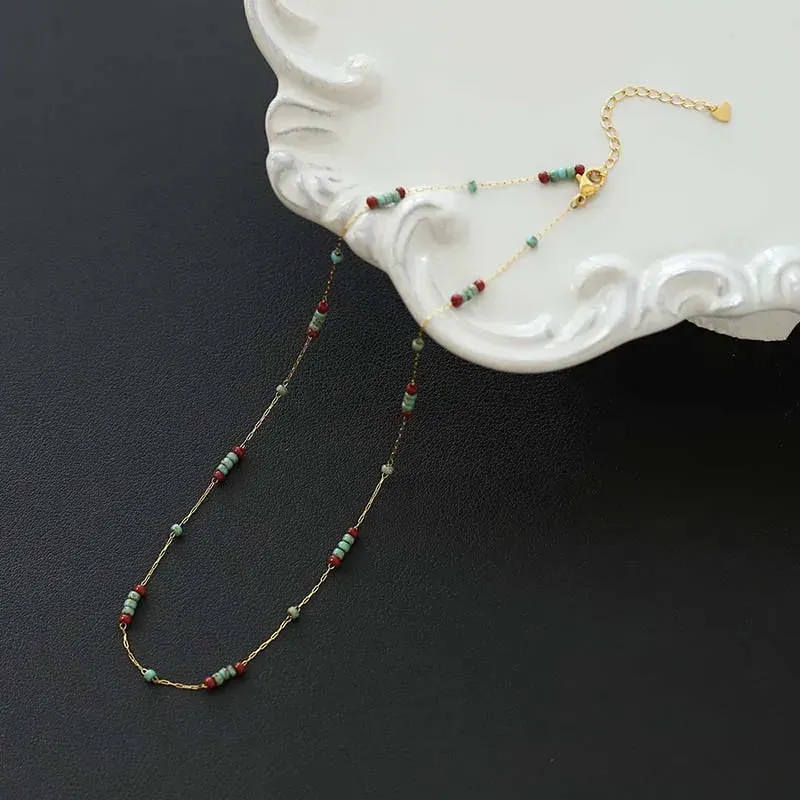 Pine Stone Glass Bead Necklace