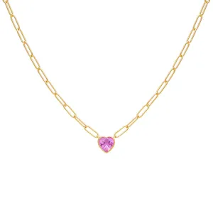 Pink Colored Bezel Heart Link Necklace