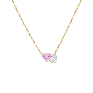 Pink Heart X Pear CZ Necklace