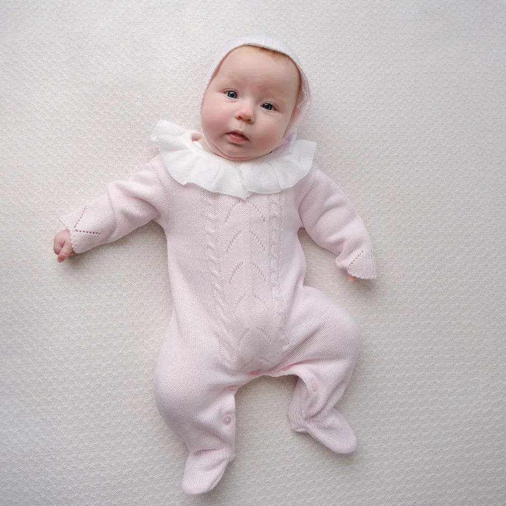 Pink Knitted Frill Collar Onesie & Hat