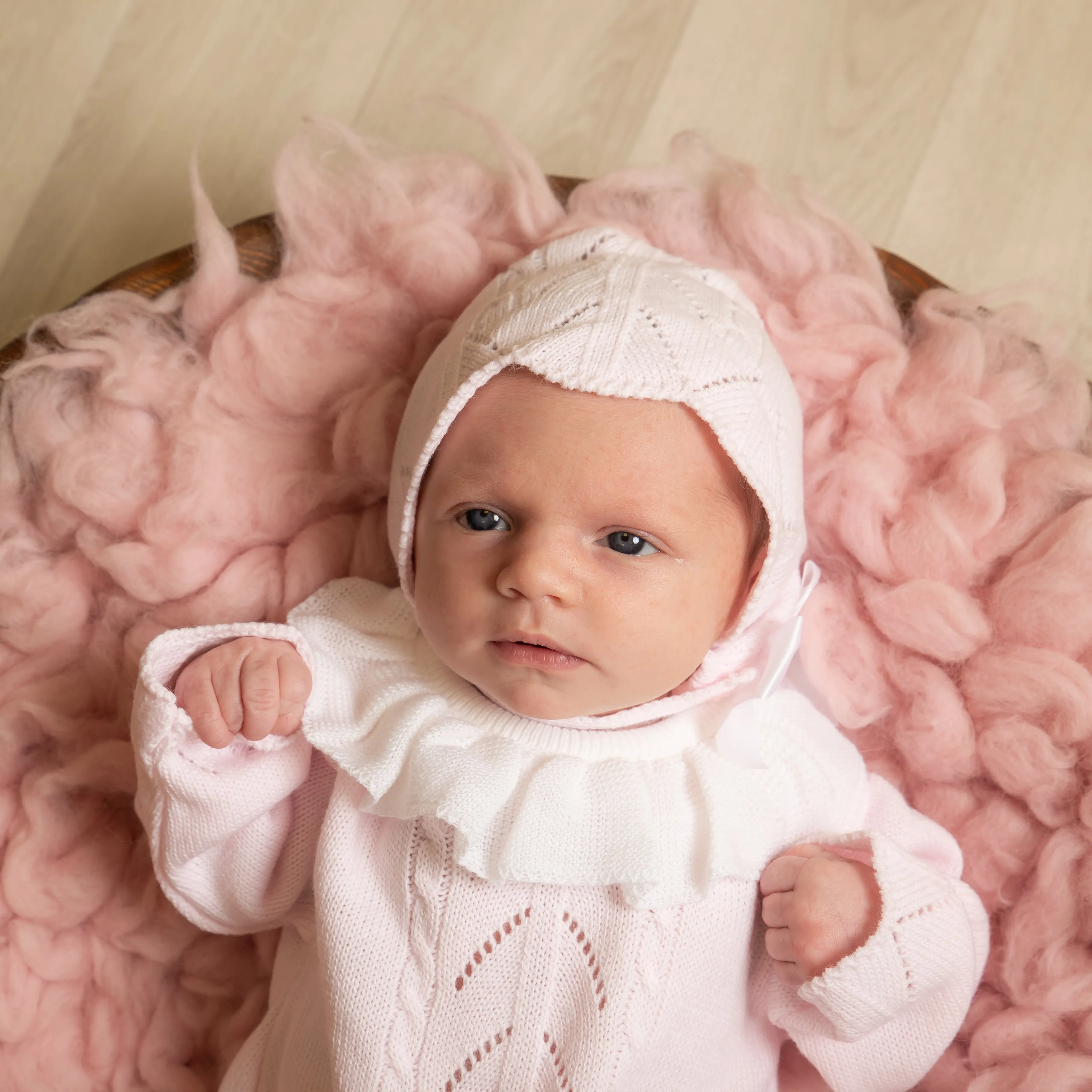 Pink Knitted Frill Collar Onesie & Hat