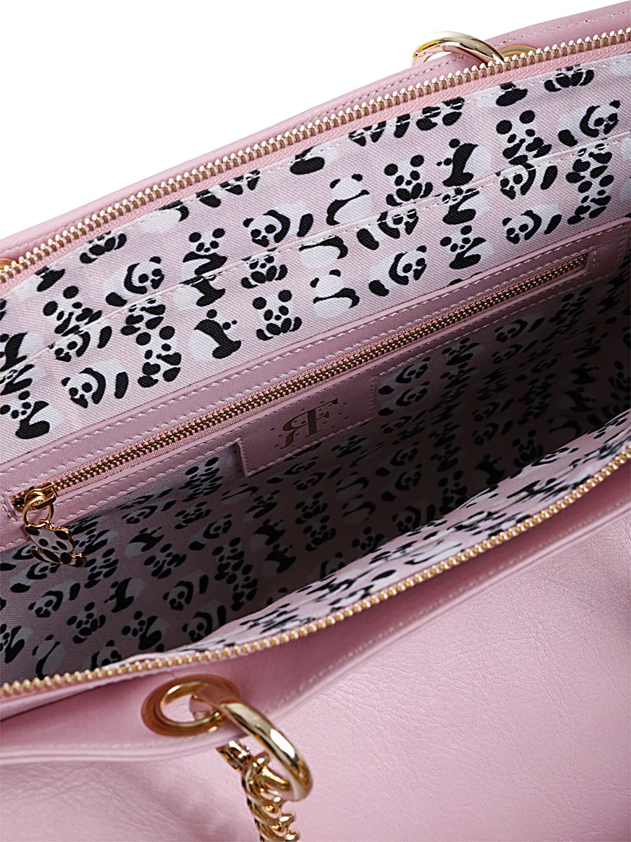 Pink Leather Tote Bag with Chain Straps