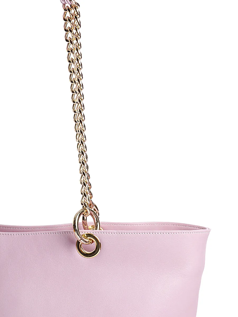 Pink Leather Tote Bag with Chain Straps