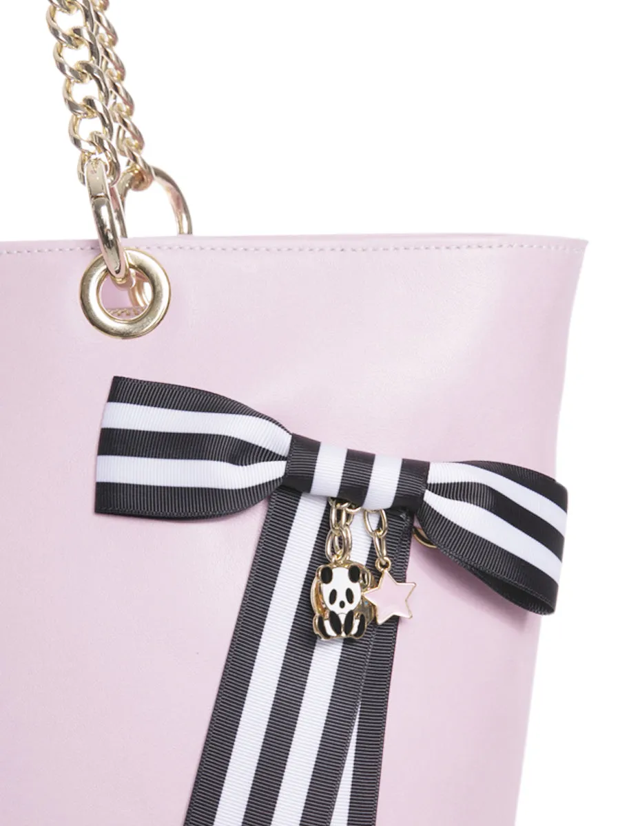 Pink Leather Tote Bag with Chain Straps