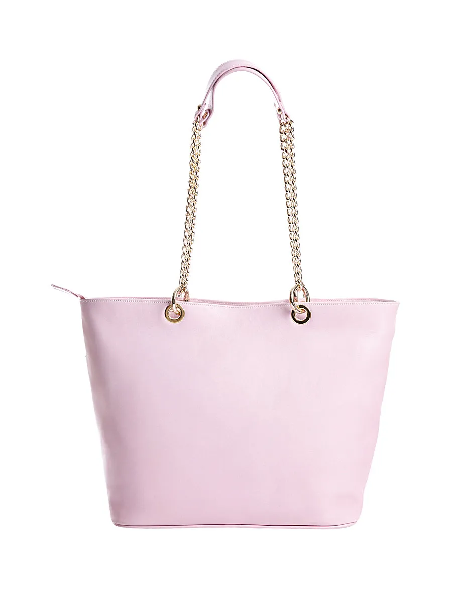 Pink Leather Tote Bag with Chain Straps