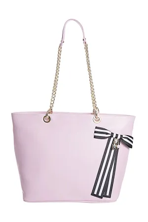 Pink Leather Tote Bag with Chain Straps