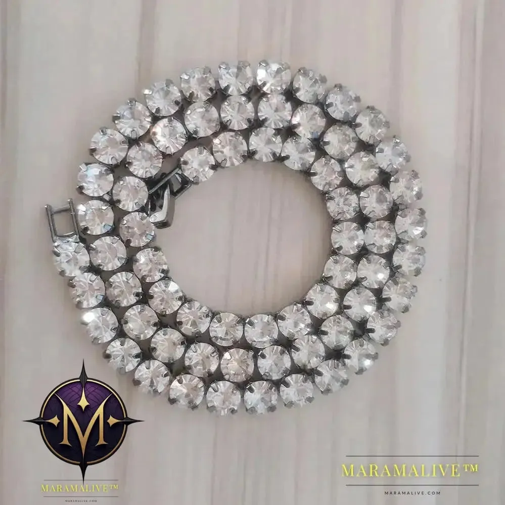 Pink Tennis Chain Necklace Men Gold Silver-plated Vintage Charm Black Crystal Rhinestone Choker Necklace Women Jewelry