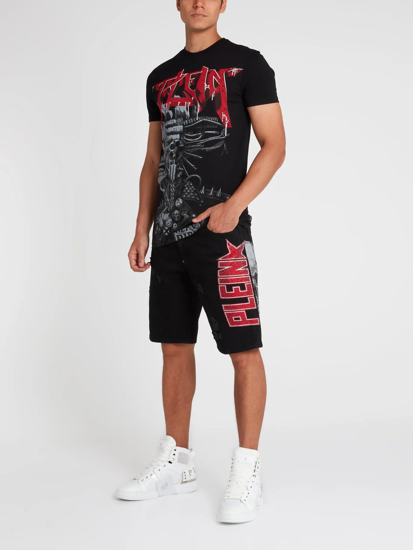 Plein Star Distressed Bermudas