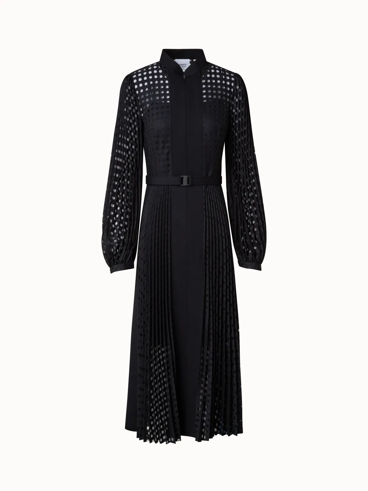 Plisse Midi Dress with Volume Sleeves