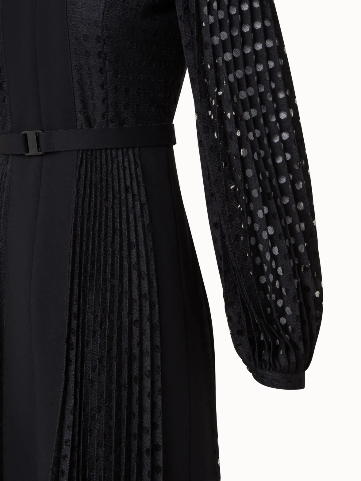 Plisse Midi Dress with Volume Sleeves