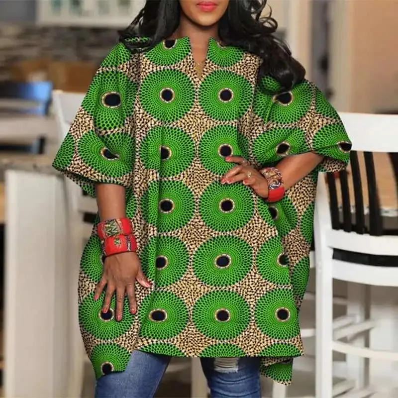 Plus Size Bohemian Printed Bat Sleeve Casual Loose Blouse