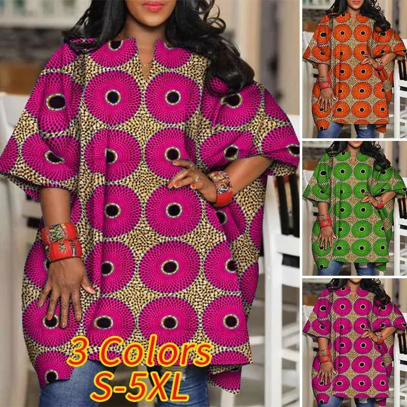 Plus Size Bohemian Printed Bat Sleeve Casual Loose Blouse