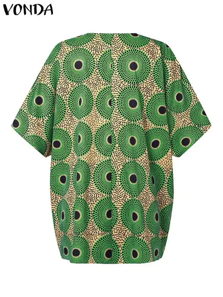Plus Size Bohemian Printed Bat Sleeve Casual Loose Blouse