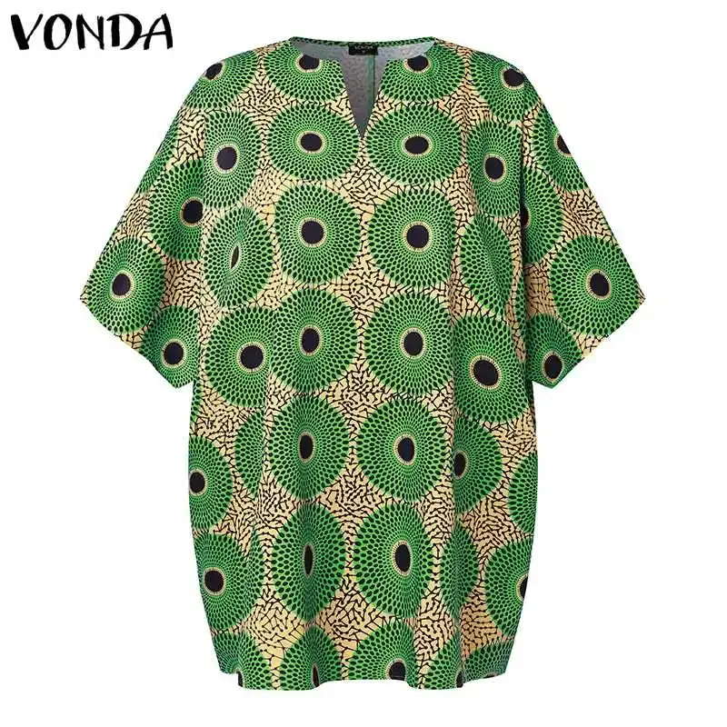 Plus Size Bohemian Printed Bat Sleeve Casual Loose Blouse