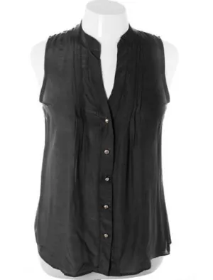 Plus Size Sleeveless Sexy Button Up Black Top