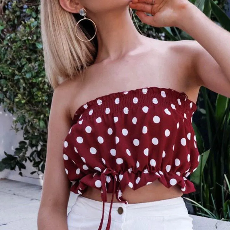 Polka Dot Ruffle Tube Top