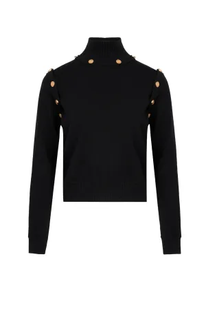 PORTS 1961 GOLD LOGO BUTTON KNITWEAR IN BLACK