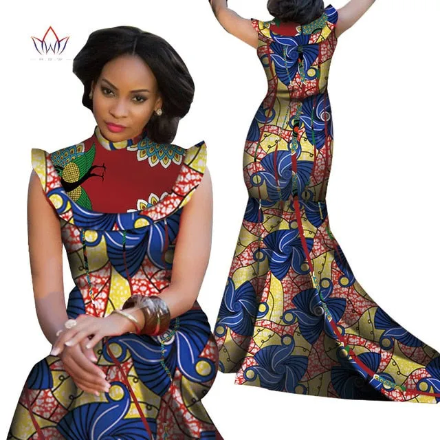 Print Splice Stand Neck Mermaid African Dashiki  Dress