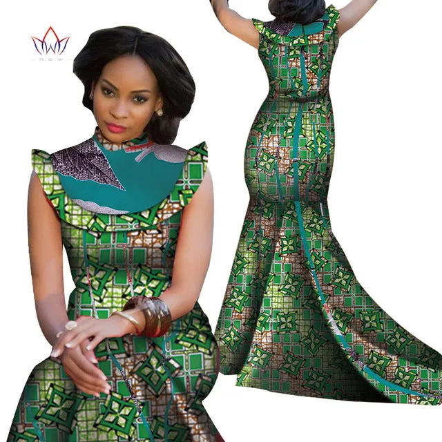 Print Splice Stand Neck Mermaid African Dashiki  Dress
