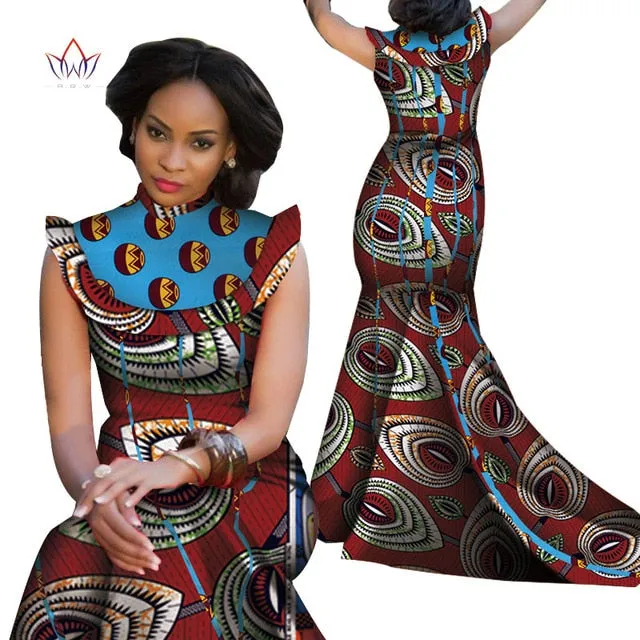 Print Splice Stand Neck Mermaid African Dashiki  Dress