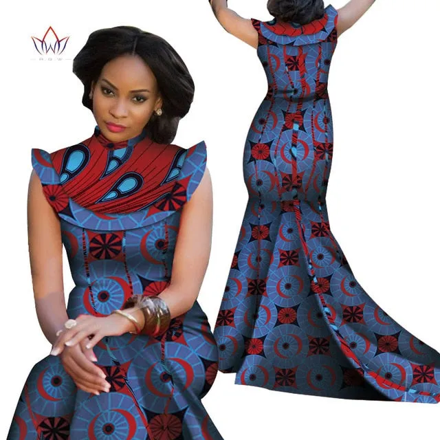 Print Splice Stand Neck Mermaid African Dashiki  Dress