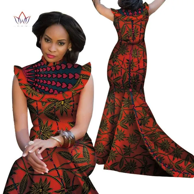 Print Splice Stand Neck Mermaid African Dashiki  Dress