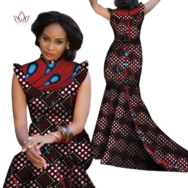 Print Splice Stand Neck Mermaid African Dashiki  Dress