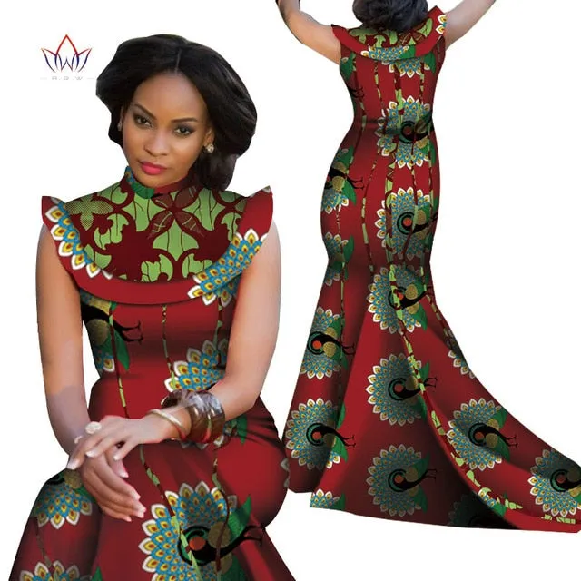 Print Splice Stand Neck Mermaid African Dashiki  Dress