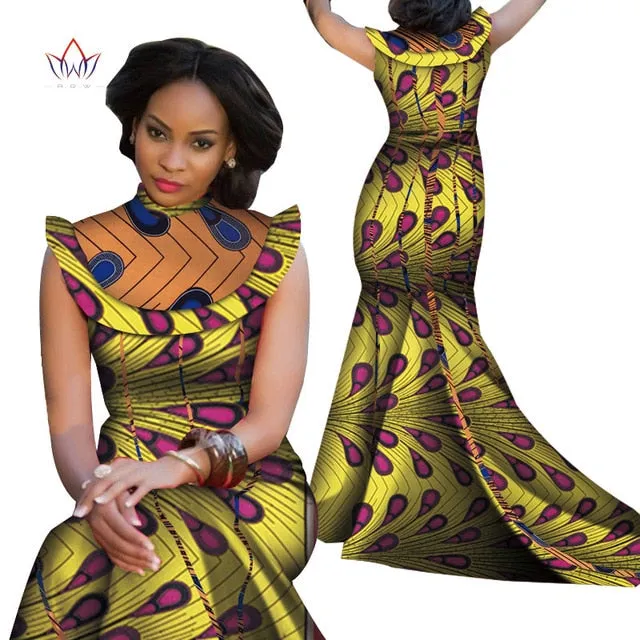 Print Splice Stand Neck Mermaid African Dashiki  Dress