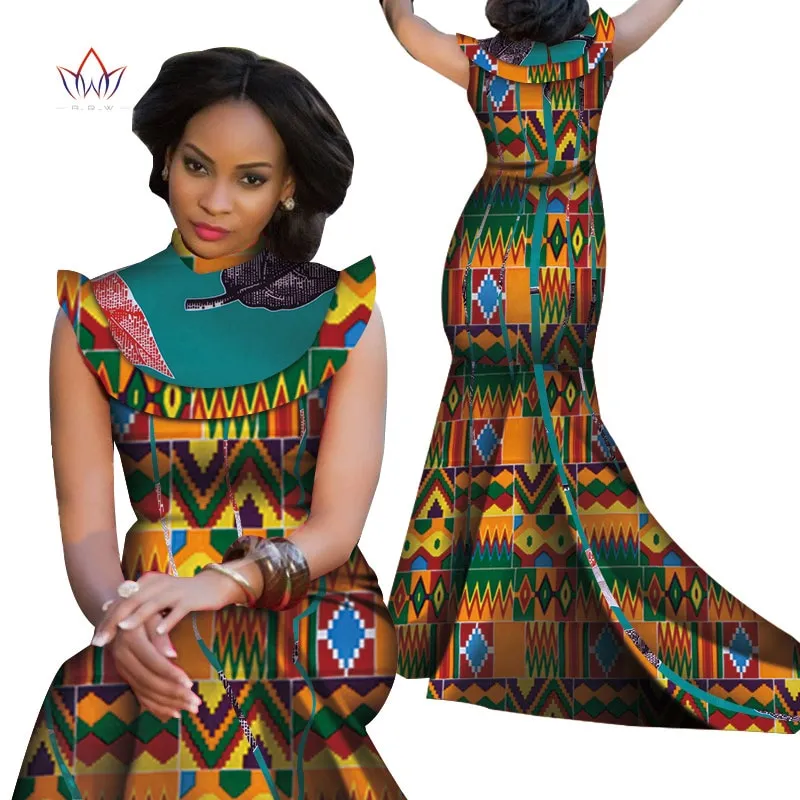 Print Splice Stand Neck Mermaid African Dashiki  Dress