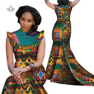 Print Splice Stand Neck Mermaid African Dashiki  Dress