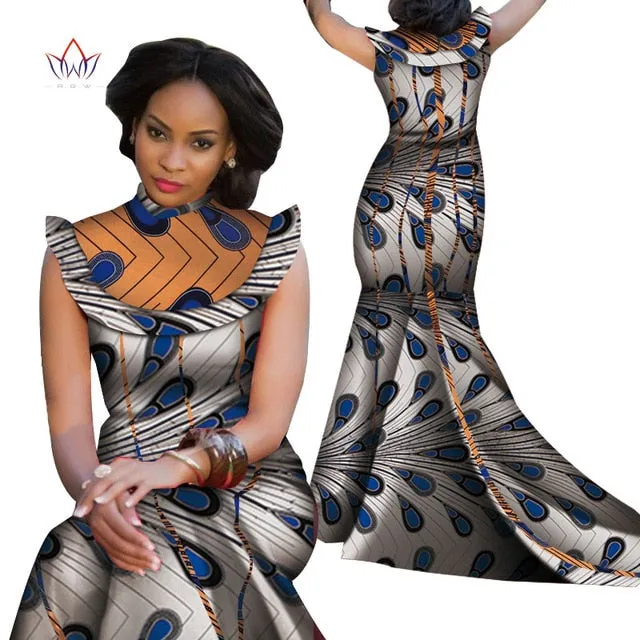 Print Splice Stand Neck Mermaid African Dashiki  Dress