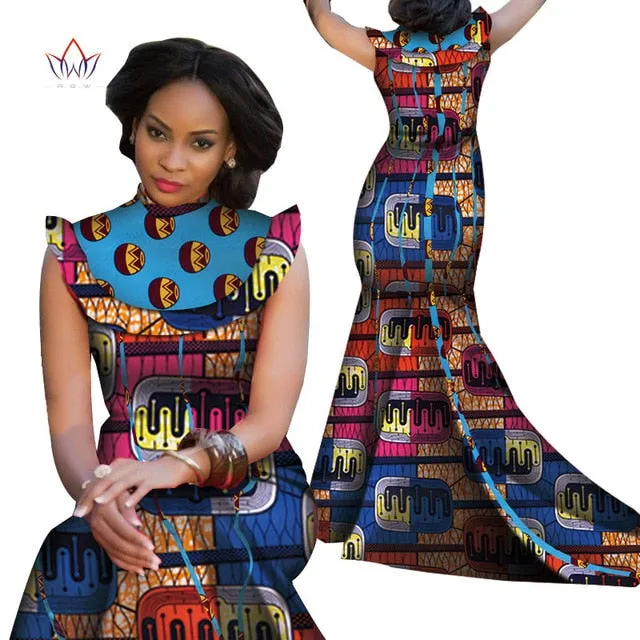 Print Splice Stand Neck Mermaid African Dashiki  Dress