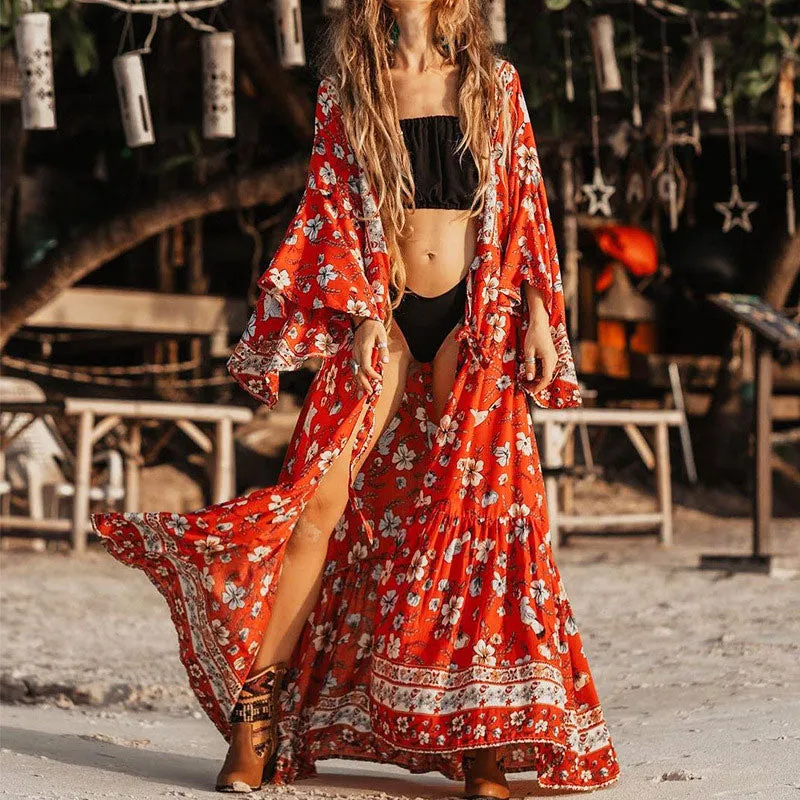 Printed Summer Beach Wear, Kimono Summer Belted Wrap