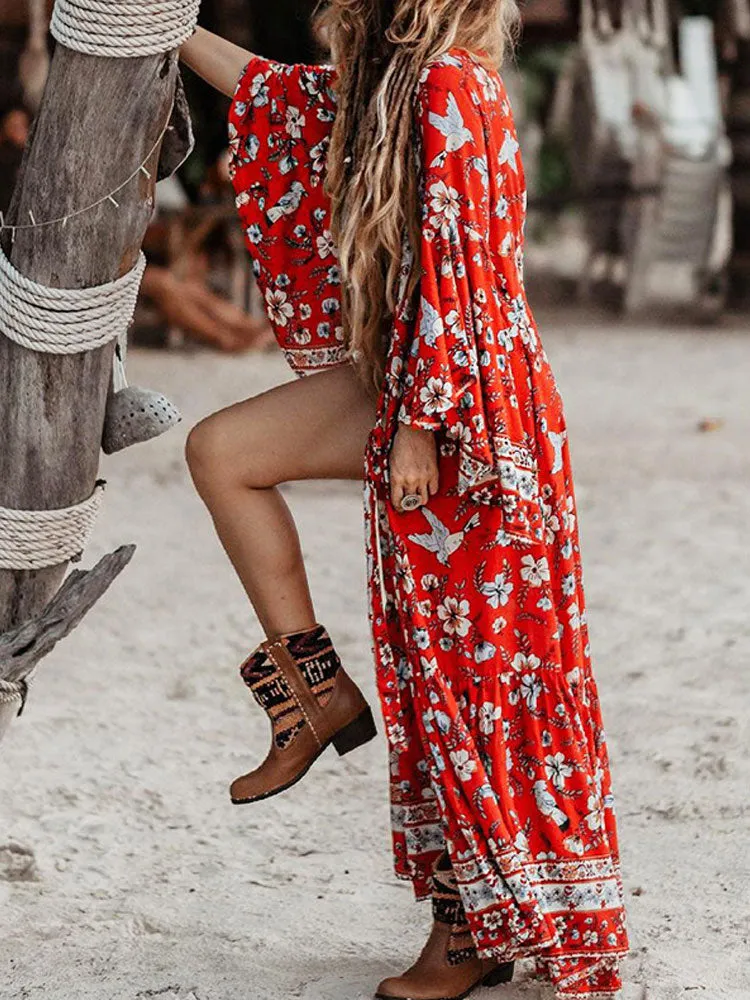 Printed Summer Beach Wear, Kimono Summer Belted Wrap