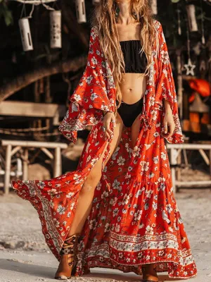 Printed Summer Beach Wear, Kimono Summer Belted Wrap