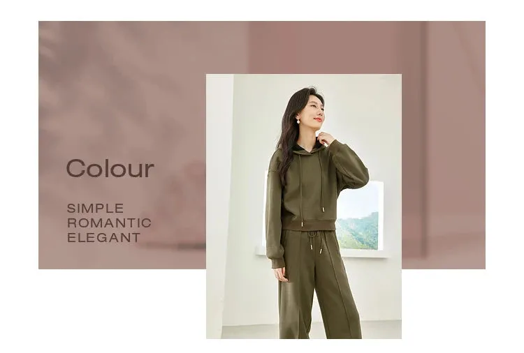 Pullover Hooded Sweatshirt & Elastic Waist Pant Sets Winter Casual Wear