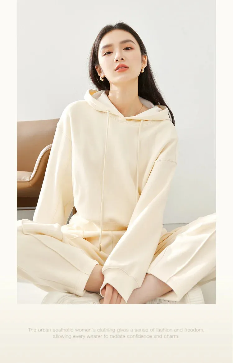Pullover Hooded Sweatshirt & Elastic Waist Pant Sets Winter Casual Wear