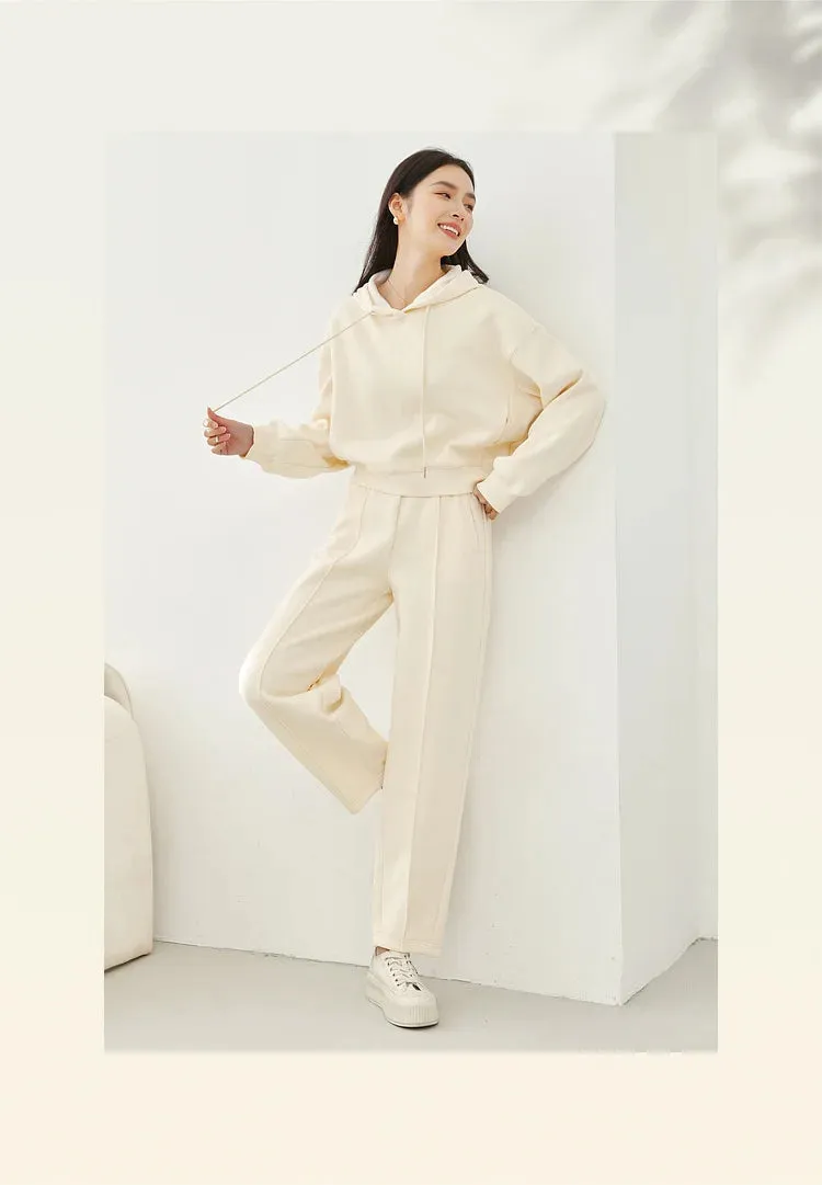 Pullover Hooded Sweatshirt & Elastic Waist Pant Sets Winter Casual Wear
