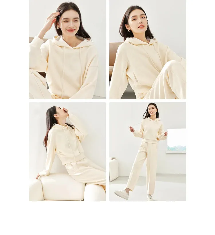 Pullover Hooded Sweatshirt & Elastic Waist Pant Sets Winter Casual Wear