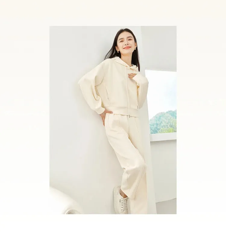 Pullover Hooded Sweatshirt & Elastic Waist Pant Sets Winter Casual Wear