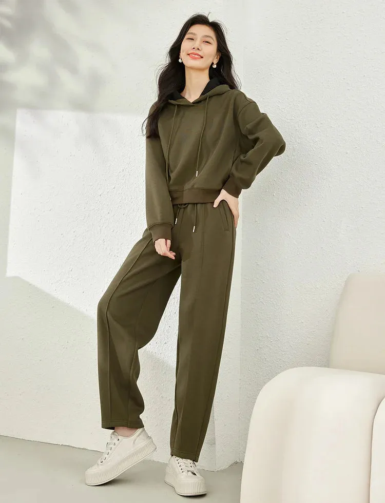 Pullover Hooded Sweatshirt & Elastic Waist Pant Sets Winter Casual Wear