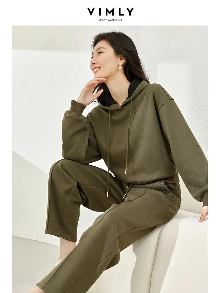 Pullover Hooded Sweatshirt & Elastic Waist Pant Sets Winter Casual Wear