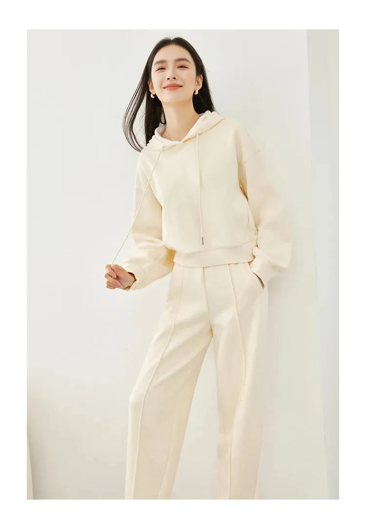 Pullover Hooded Sweatshirt & Elastic Waist Pant Sets Winter Casual Wear