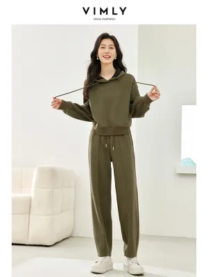 Pullover Hooded Sweatshirt & Elastic Waist Pant Sets Winter Casual Wear