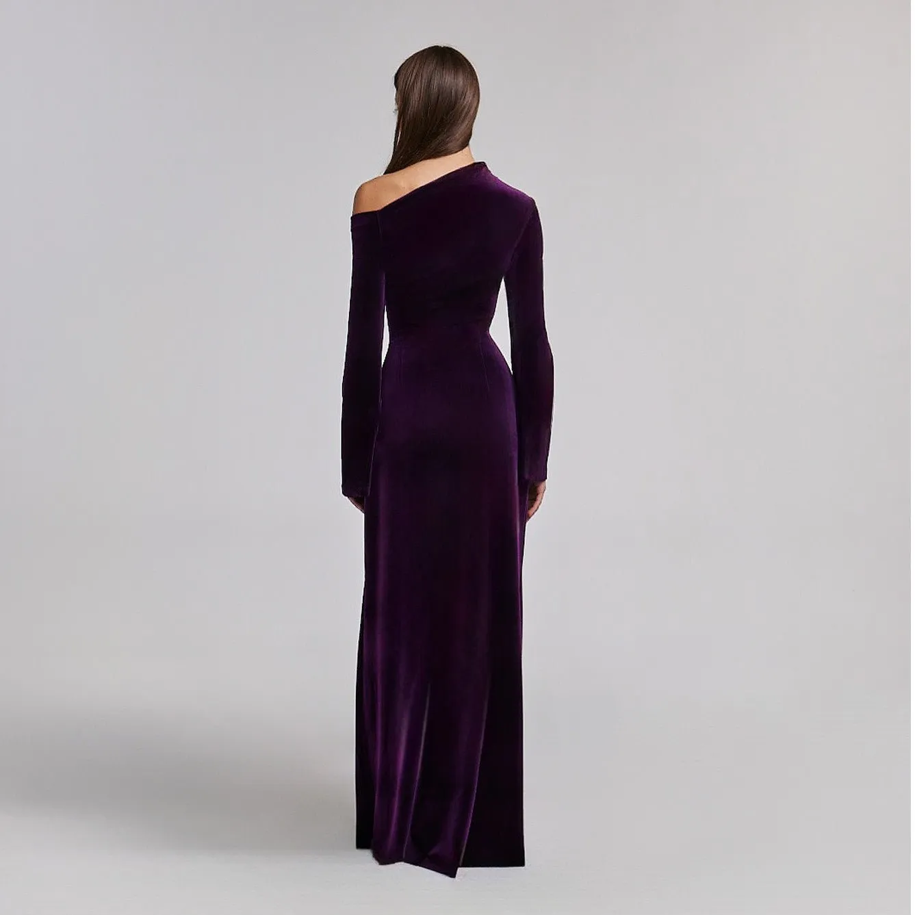 Purple Velvet Bare Shoulder Maxi Dress